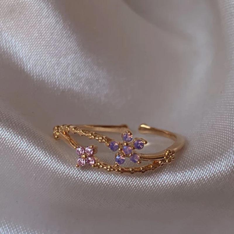 New Cute Colorful Zircon Flower Ring For Women Girl Fashion Vintage Zircon Adjustable Rings Jewelry Gift