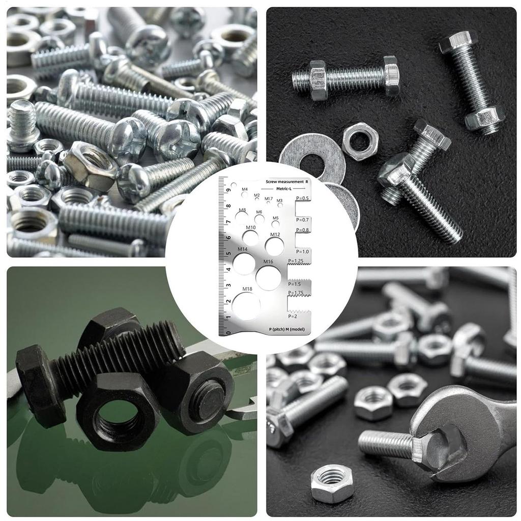 Screw Size Gauge Screw Measuring Tool Accurate Thread Gauge Ruler for Industrial Mechanical Engineering Plumbing Woodworking