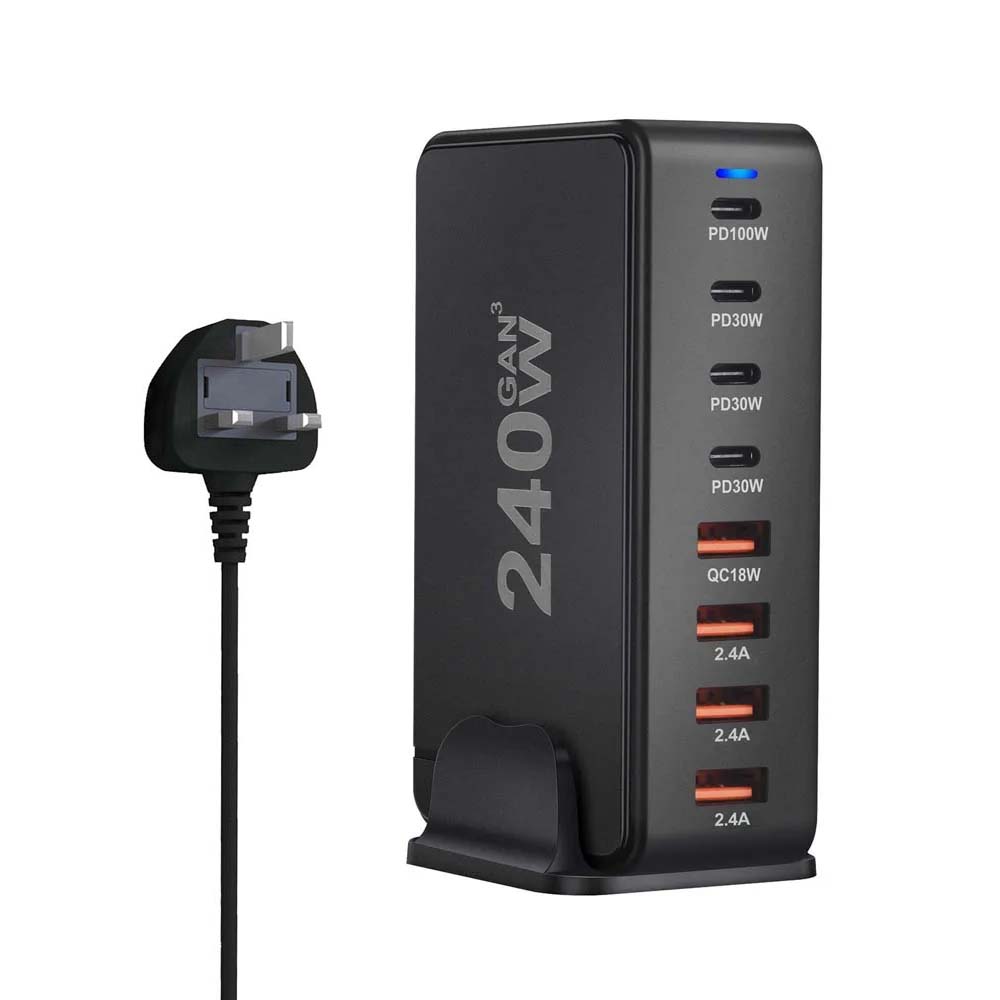 268W 240W Desktop GaN Quick PD Charger 8 Ports USB Type C USA EU AUS UK Plug Adapter Mobile Phone Laptop PC Charging Dock Stand