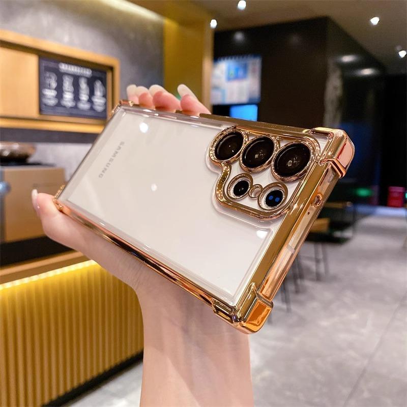 Suitable for Samsung S21 Electroplated Four corner Mobile Phone Case S24Ultra Airbag Anti Fall Gradient Flash Powder S25PLUS Hard Case