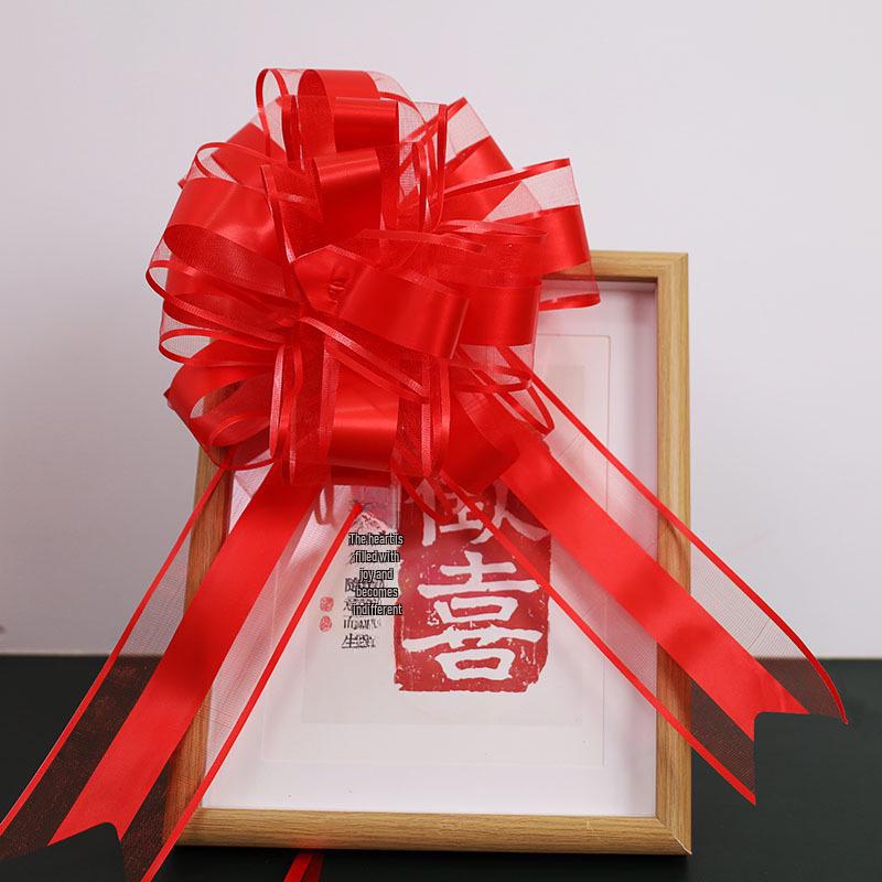 Wedding Car Mirror Pull-Flower Bow and Gift-Packaged Qixi Flower Bouquet