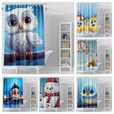 ~O~Décoration de maison rideaux de douche pour salle de bain tissu de rideau imperméable Style Nordique Moderne Salon Joyeux Noël hiver