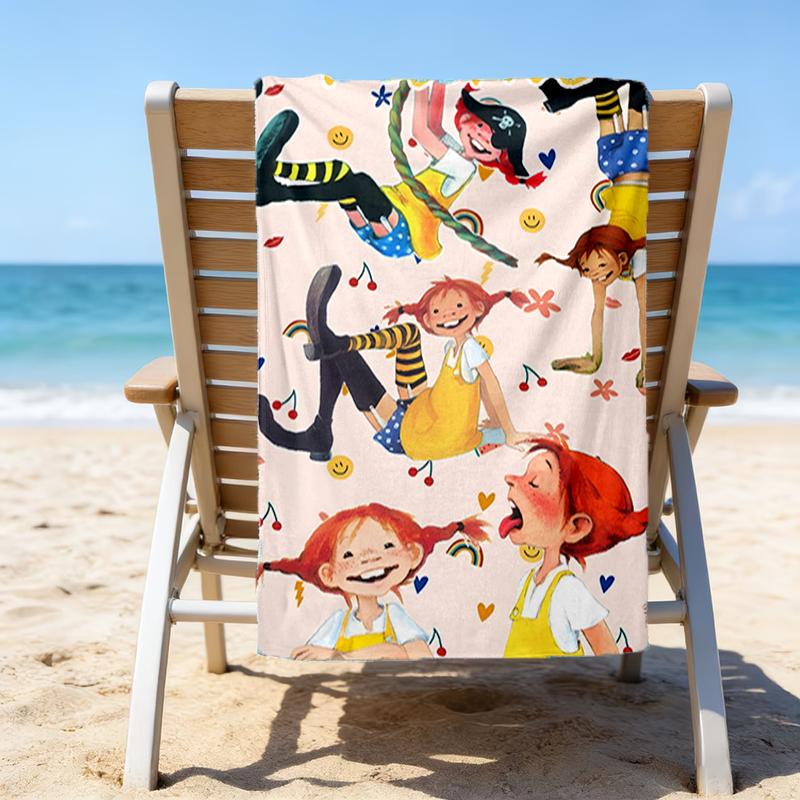 1pc Pippi Longstocking1 Beach Towel with Custom Name, Beach/Swimming/Bath/Picnic/Camping Towel, Suitable for Seaside Beaches
