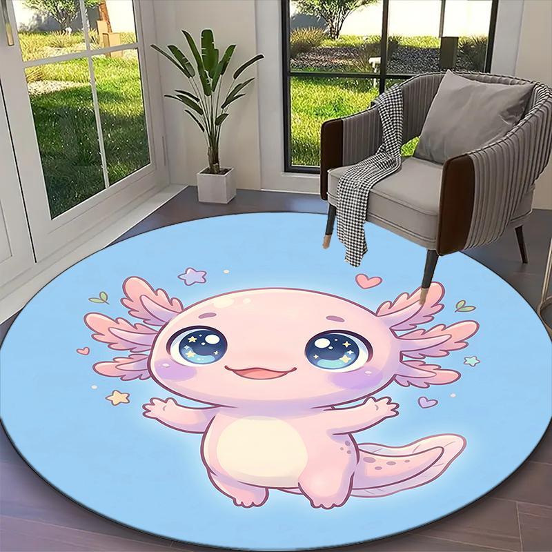 1pc Office Carpet, Gentle Axolotl Warm Glow Chair Rug, Living Room Printed Round Rug, Home Chair Floor Mat