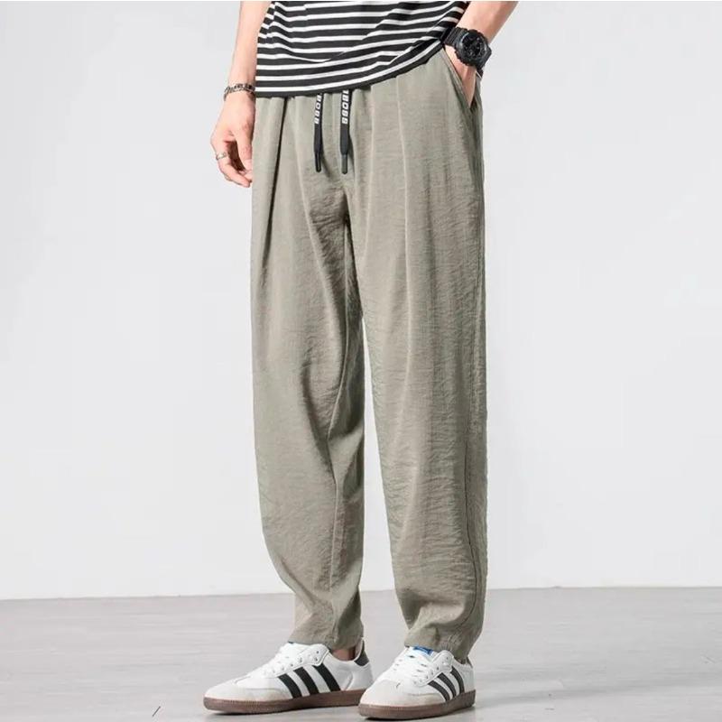 Summer Thin Pants Men's Trendy Brand Loose Large Size Ice Silk Casual Pants Drop Straight Pants