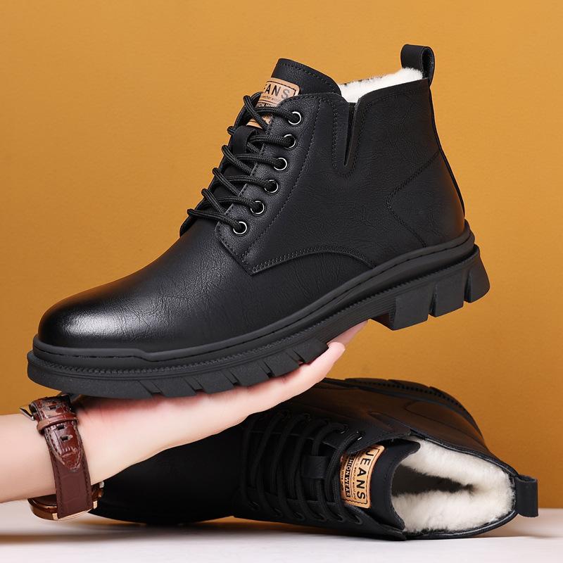 

Martin boots men s 2025 winter thickened cotton warm boots men s versatile non-slip medium tube men s leather boots thickened non-slip 38 чёрный