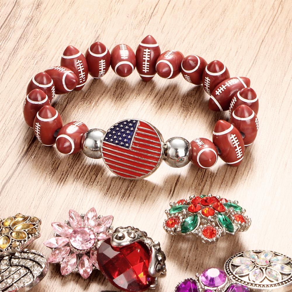 USA Football Baseball Basketball Tennis Strandarmband 18mm Druckknopf Acryl Armreif Mode Charme Schmuck Für Frauen Männer Geschenk