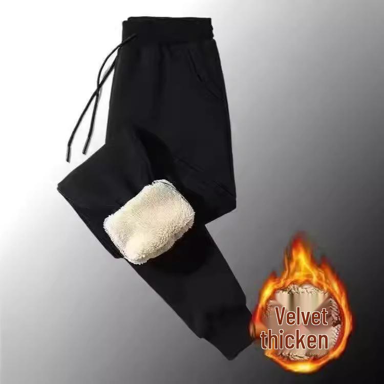 

Unisex Winter Velvet Drawstring Snow Pants with Lambskin - Trendy, Thick, and Casual for Autumn and Winter. 5XL чорний