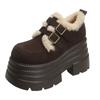 10CM New Winter Chunky Casual Snow Shoes Woman High Platform Wedge Heels Warm Fur Sneakers Fashion Women Buckle Leather Shoes
