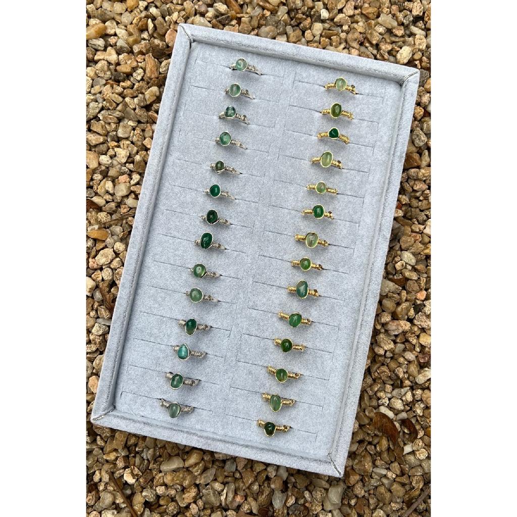 Green Agate Natural Stone Adjustable Handmade Ring I Gold Plated I Minimalist