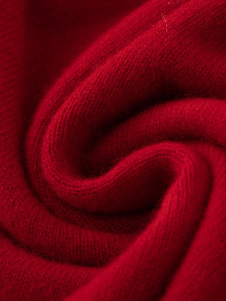 Women's Year of the Horse Red 100% Wool Sweater, Half-High Neck, Loose Fit Knitwear