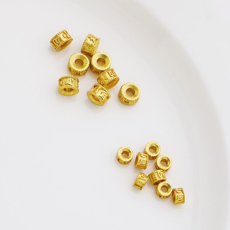 Gold-Plated Six-Character Mantra Spacer Beads with Swastika Design for DIY Beading.