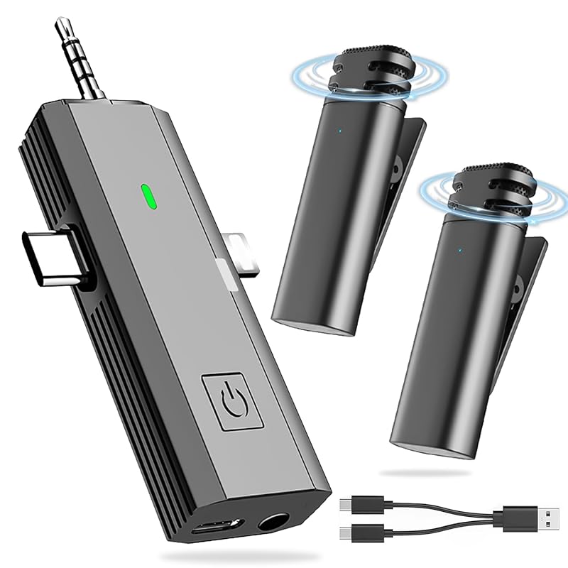

pin microphone [Compatible with all models] Two people recording simultaneously] Type-C/Lightning/3.5mm/Camera/Professional equipment Built-in power