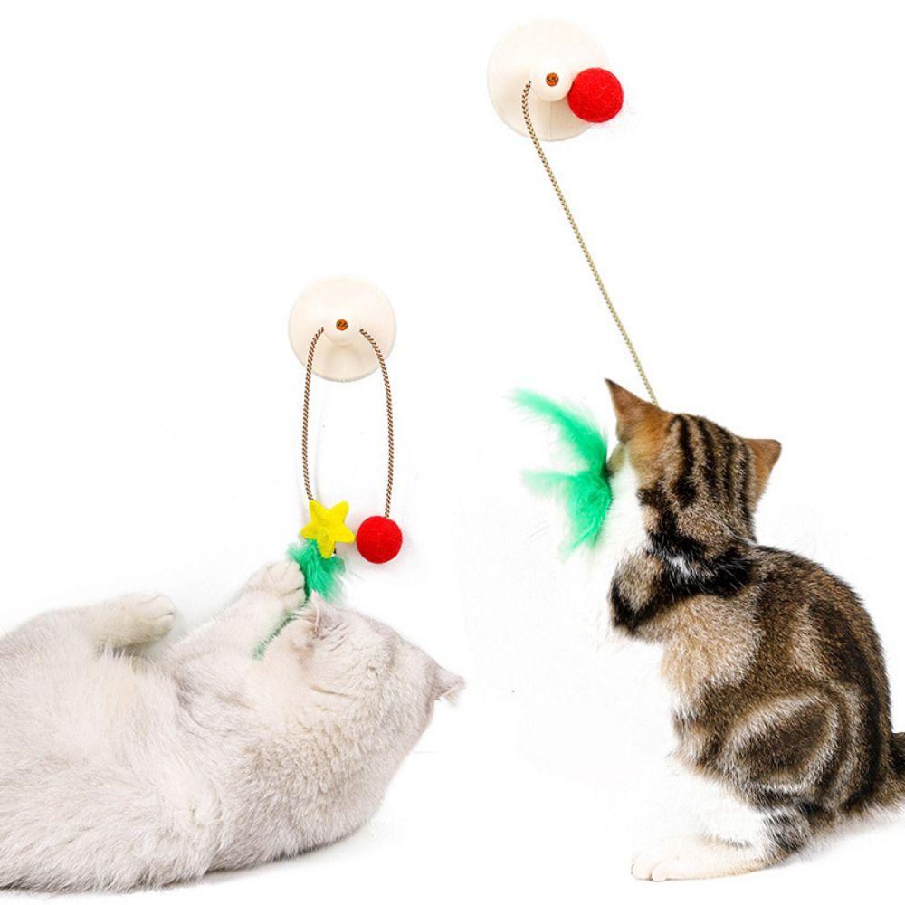 

Bite Resistant Cat Suction Cup Toy Feather Sucker Cat Stick Toys Relieve Boredom