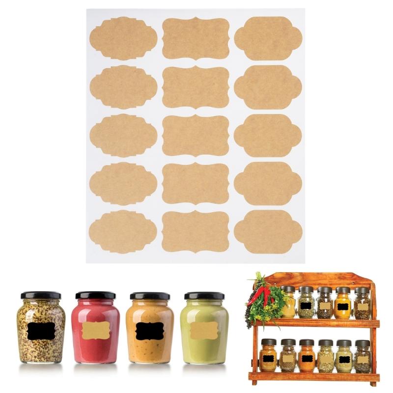 120PCS Kraft Label Sticker with Fancy Shape Storage Box Labels for Homemade Items Essential Oil Bottles and Jars
