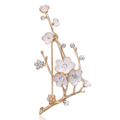 Elegante Witte Emaille Pruimenbloesem Broches Voor Vrouwen Mannen Vintage Strass Perzikbloesem Takken Gesp Spelden Banket Sieraden
