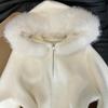 Women Autumn Winter Hooded Faux Fur Collar Sweater Coat Jacket Women Zipper Cardigan Female Long Sleeve White Knitted Sweaters
