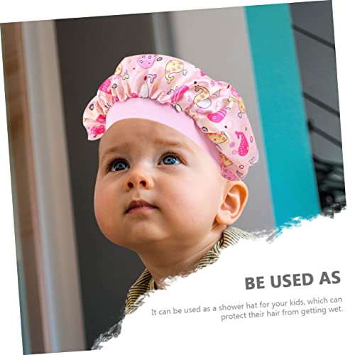 Kids Shower Cap 3 Pack, Stretch Sleep Cap, Baby Bath Hat, Adjustable Waterproof Shower Cap for Hair Care, Soft Satin Material