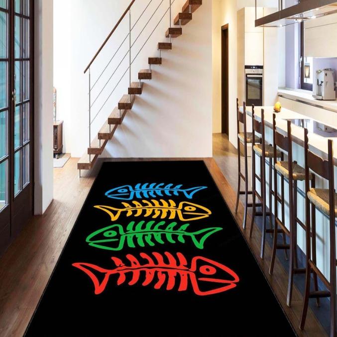 Fish Pattern Hallway Runner Rug Colorful Ocean-Themed Carpet Cute Boho Fish Long Mat for Kitchen Hallway Living Room Bedroom