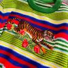 Autumn Winter Women O-neck Luxury Embroidery Tiger Striped Designer Runway Knitted Sweater Christmas Pullover Tops