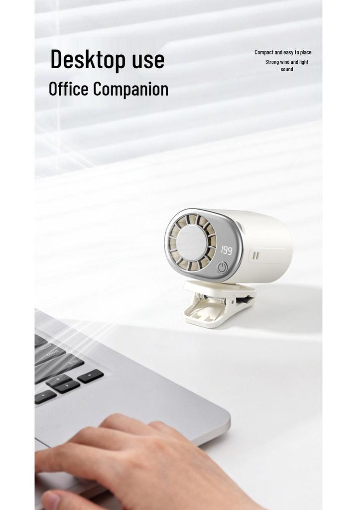 Y32 Portable USB Clip-on Fan with Digital Display - Silent & Versatile for Outdoor, Waist, or Desktop Use
