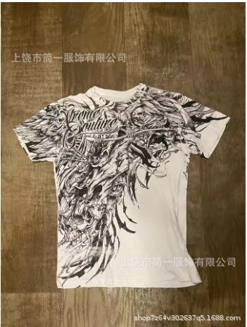 Summer Men's Fashion Skull Letter Printing Trend Slim Fit Casual 3D Digital Printing Short Sleeve Top