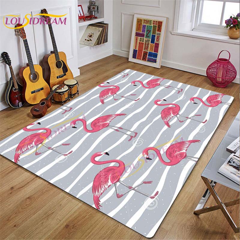 3D Flamingo Rug Carpet for Livingroom Bedroom Kids Room Colorful Modern Rug Non Slip Floor Carpet INS Style Decor Flower Carpet