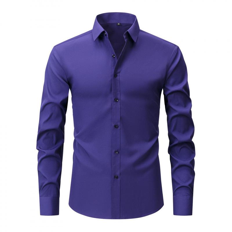 Herren Langarm Slim Fit Hemd mit Knöpfen Uni Schwarz