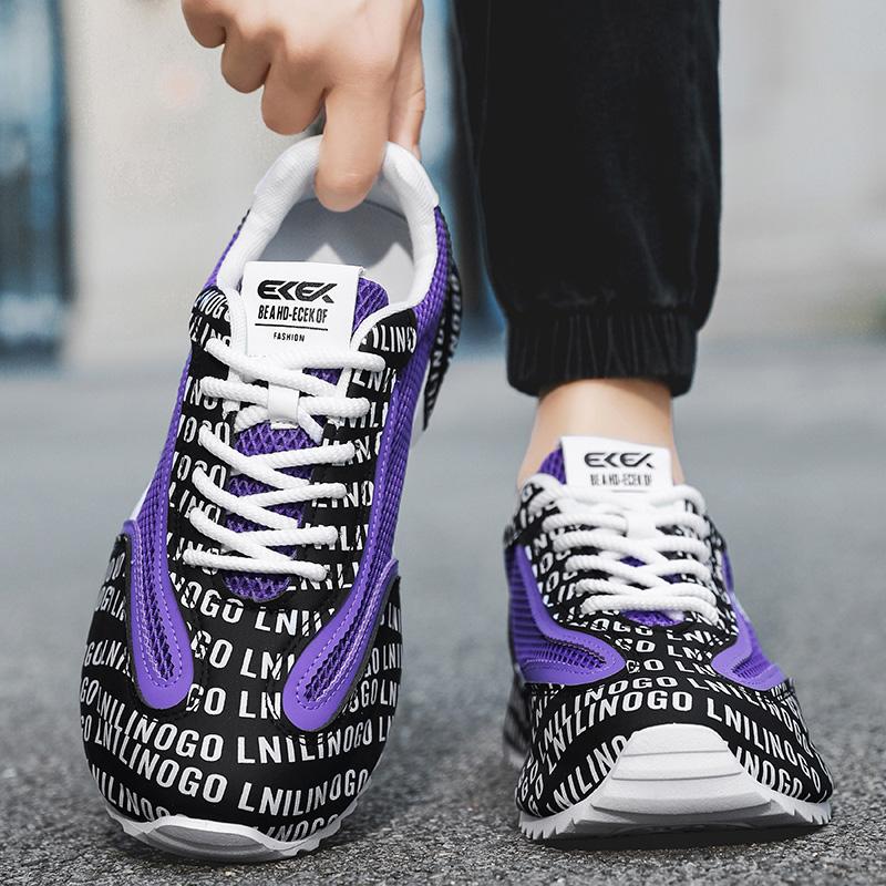 Retro Fashion White Purple Sneakers for Men Breathable Mesh Platform Shoes Trainers Men Lace-up Casual Sneaker Men Jogging Shoes