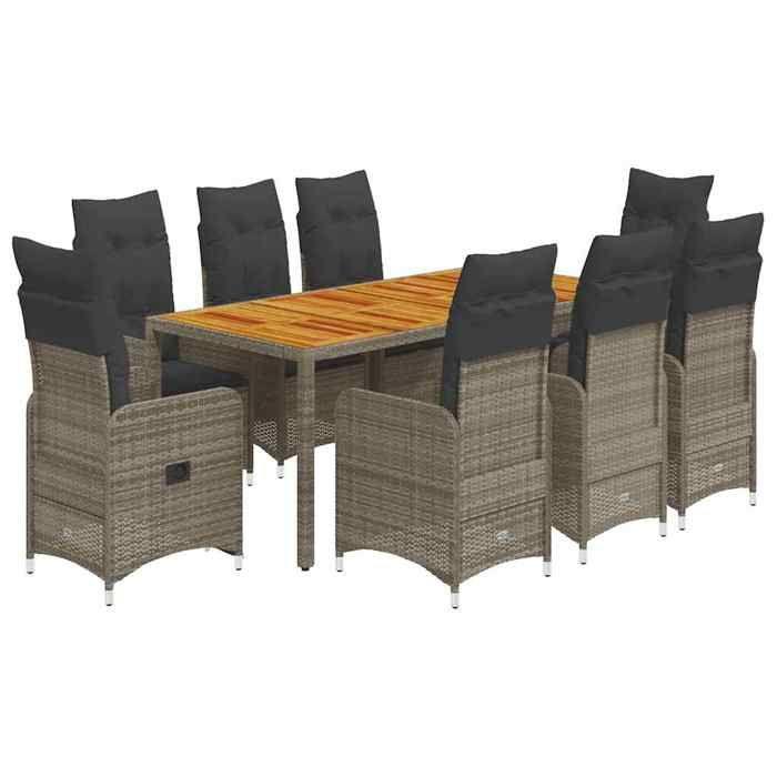 VidaXL Garden Bistro Set 9 Pcs Grey Cushions Poly Rattan 3277027