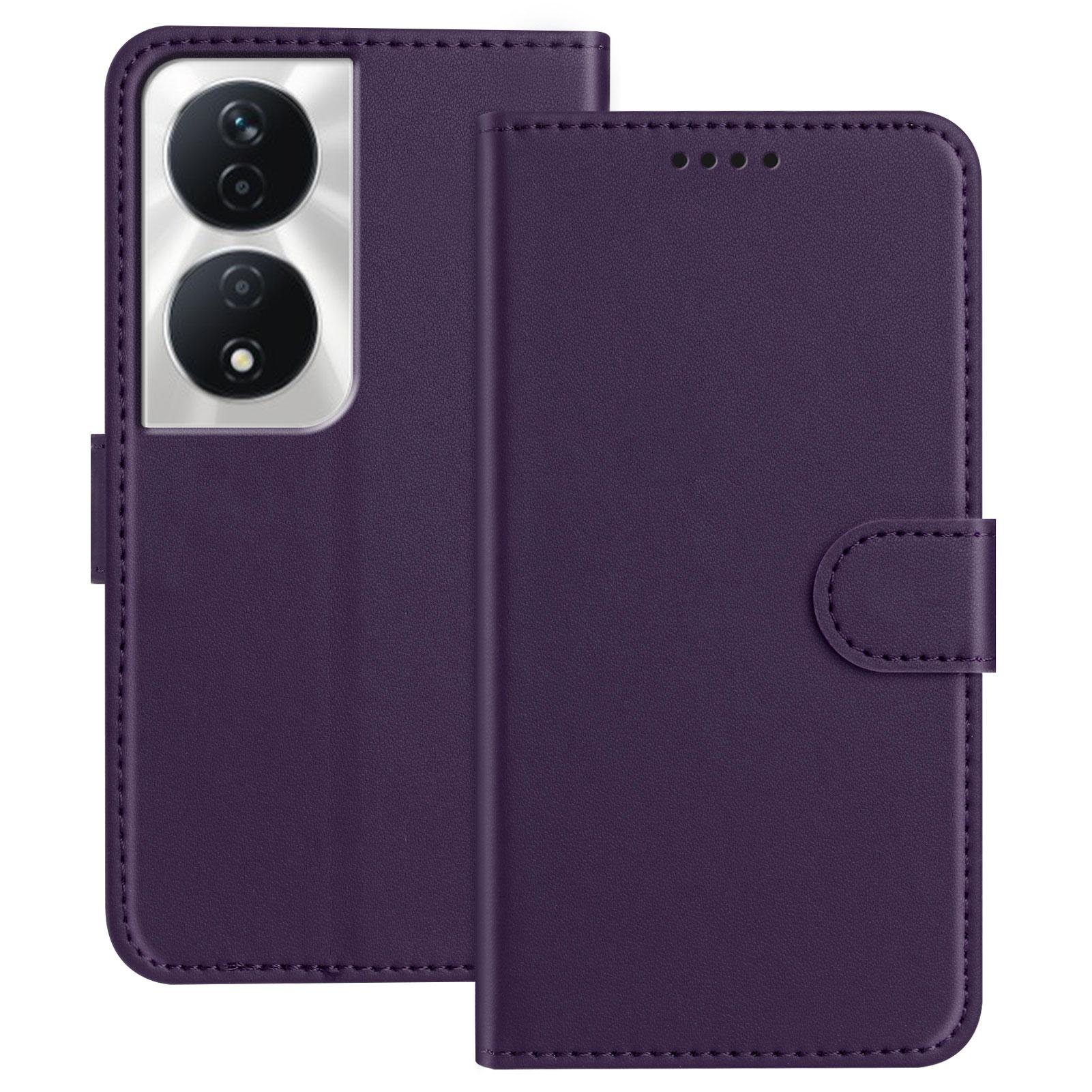 

For Honor X7b 5G/Honor 90 Smart/Honor Play 50 Plus 5G/Honor X7b 4G Leather Case Wallet Stand Solid Color Anti Drop Phone Cover Purple