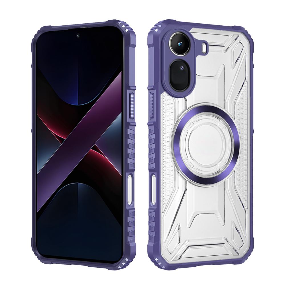 KEYSION Transparent Magnetic Case for Redmi A7 Pro 4G Soft Silicone+PC Heavy Duty Shockproof Phone Cover for Xiaomi POCO C81 Pro