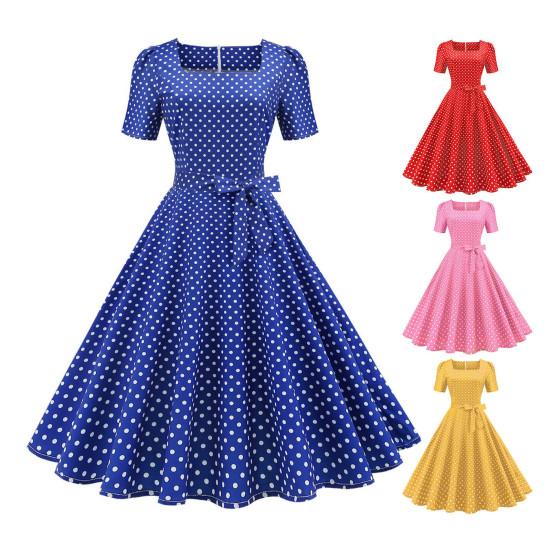 Vintage Polka Dot Dress Classic Movie Style Elegant Timeless Retro Design Square