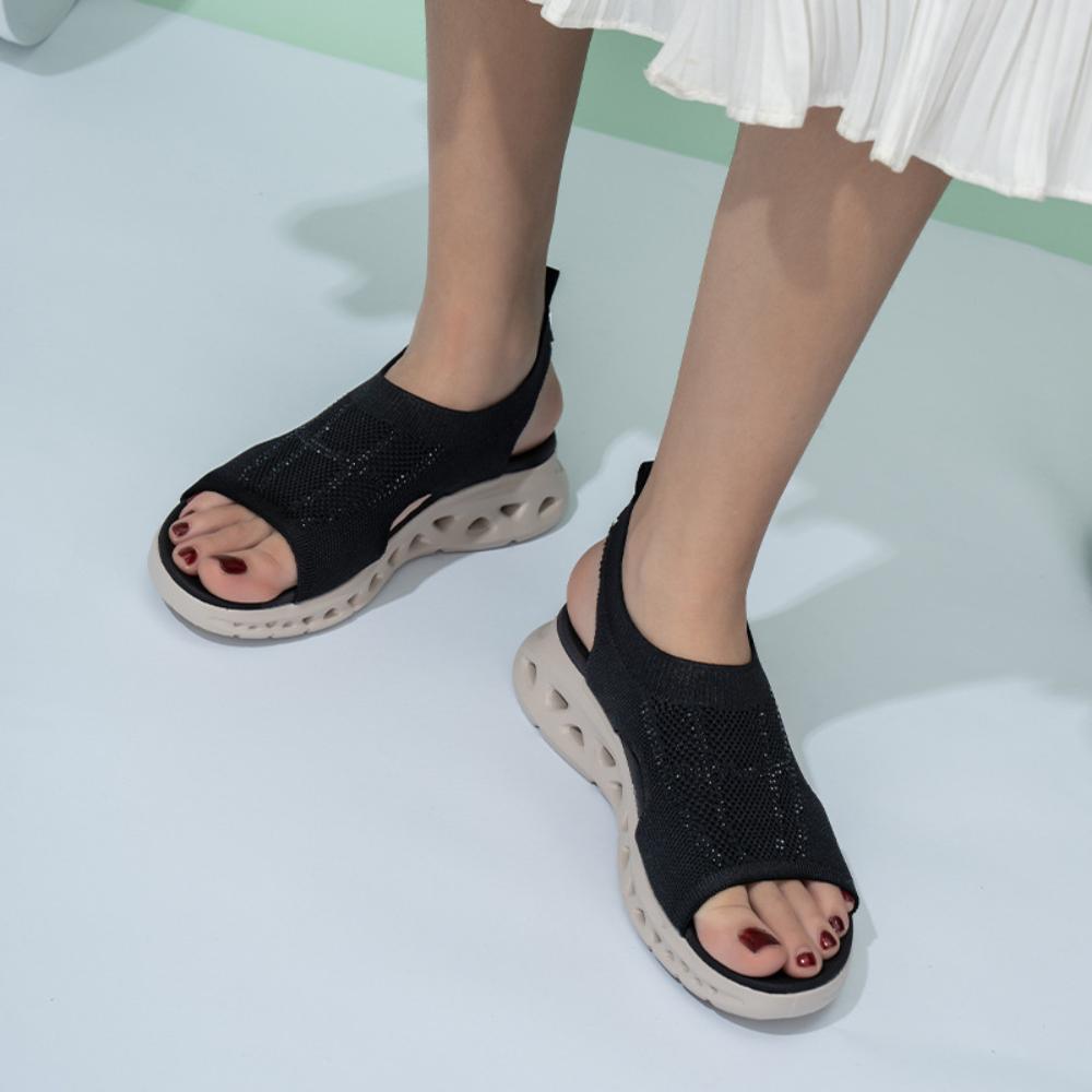 Sandals Women's Sports Sandals 2025 Summer Thick Soled Rhinestone Knitted Sandals Casual Comfortable Sports Cool Slippers