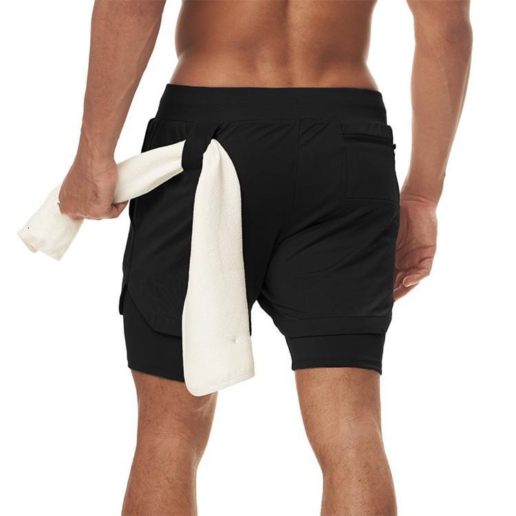 2023 Men's Double-Layer Muscle Running Shorts with Multi-Pocket Design