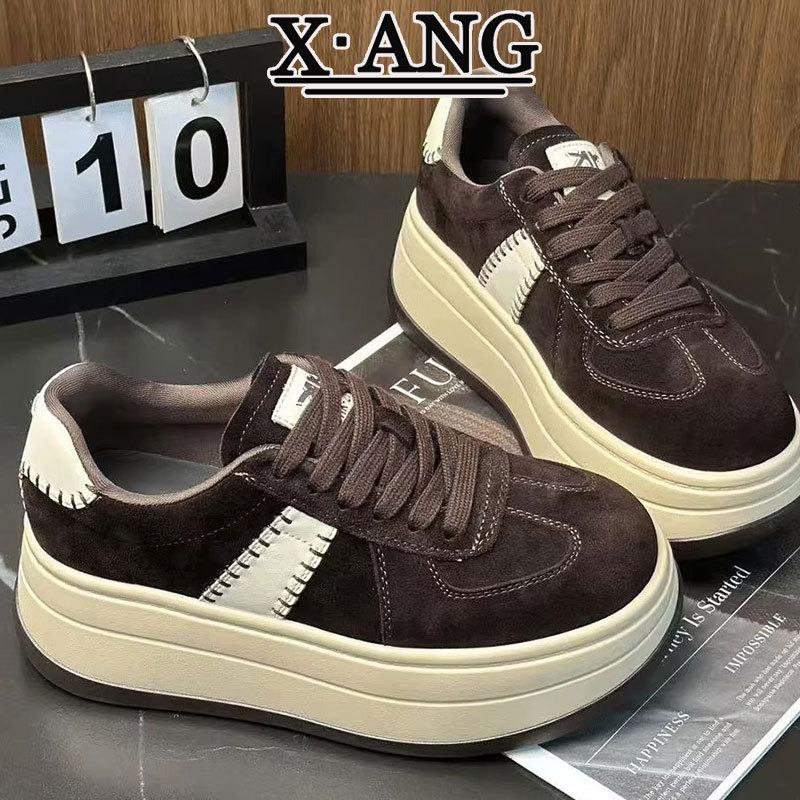 Leather Women's Muffin Thick Sole Heightening Small Women's Shoes Retro Versatile Board Shoes Casual Sports Shoes