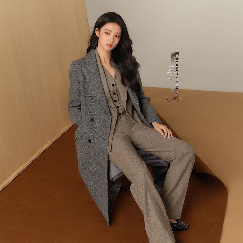 Langzi Women's Wang Churan Style Double-Breasted Wool Coat