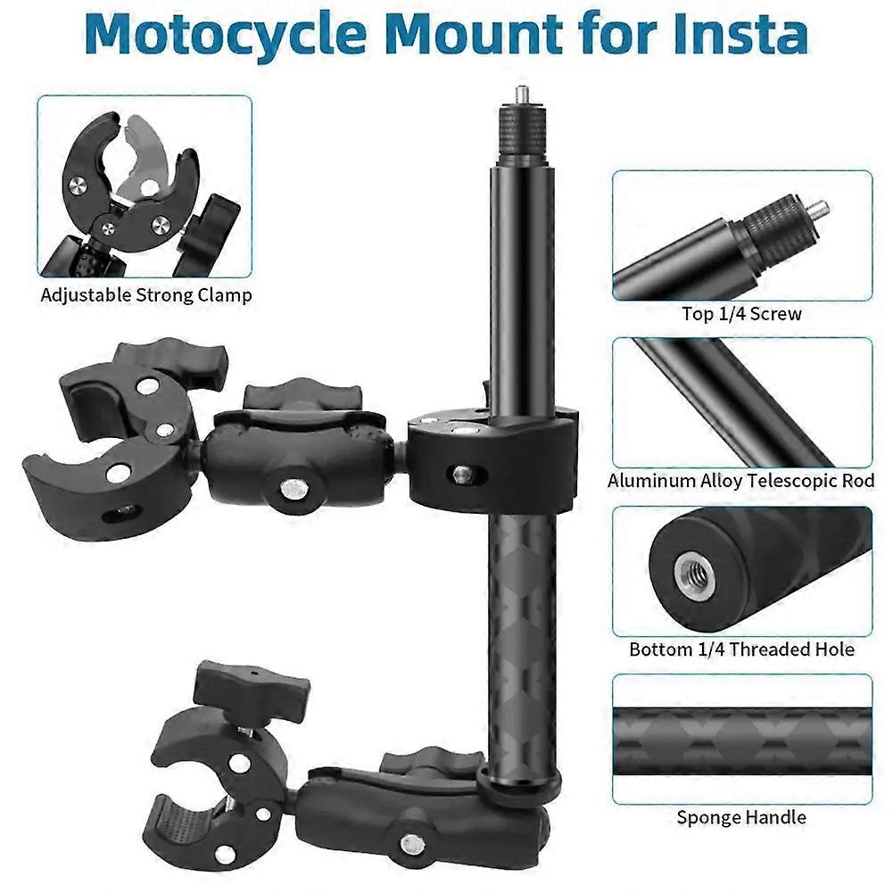 Motorcycle Mount Kit for Insta360 X5 X4 X3 X2 RS DJI GoPro Double Clamp Handlebar Selfie Stick for Insta 360