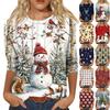 Moda damă ocazional decolteu rotund mâneci 3/4 tricou imprimat largi Top dama