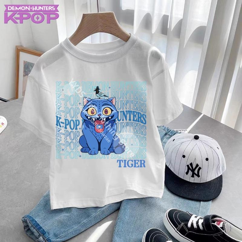 Kpop Demon Hunters Purple T-shirts Girls Cartoon Number Printed Short-sleeved Top Children Summer Sweet T-shirt Birthday Gift