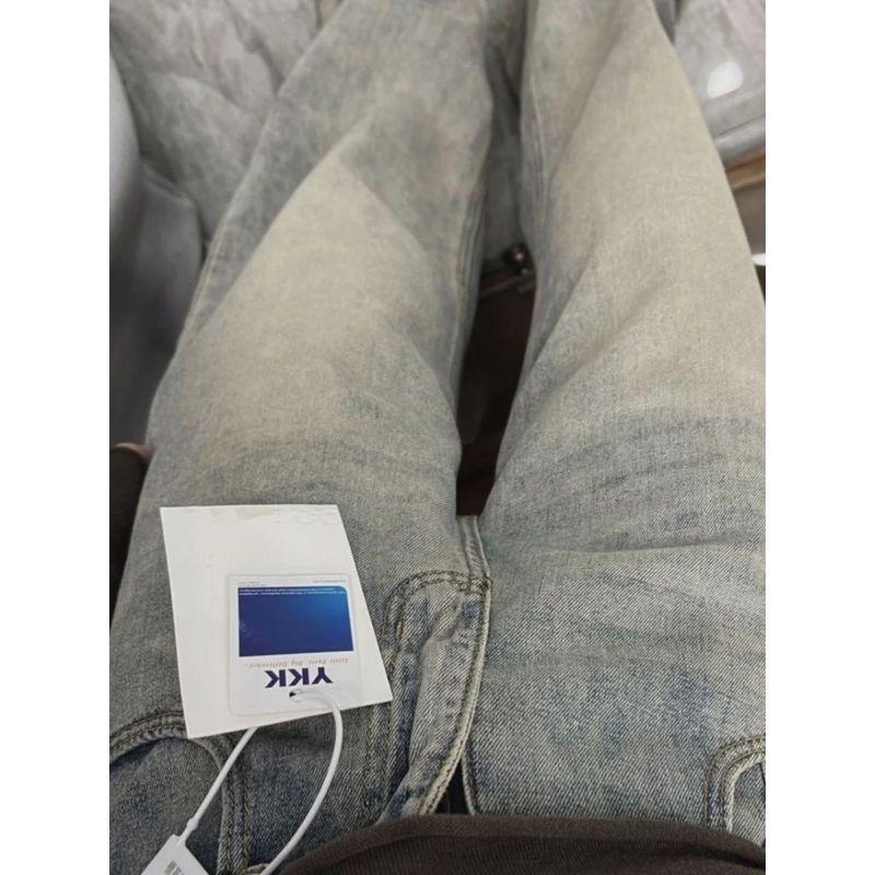 145 Small American Retro Distressed Raw Edge Denim Loose Pants Female Fall and Winter Loose Drooping All-Matching Straight Pants