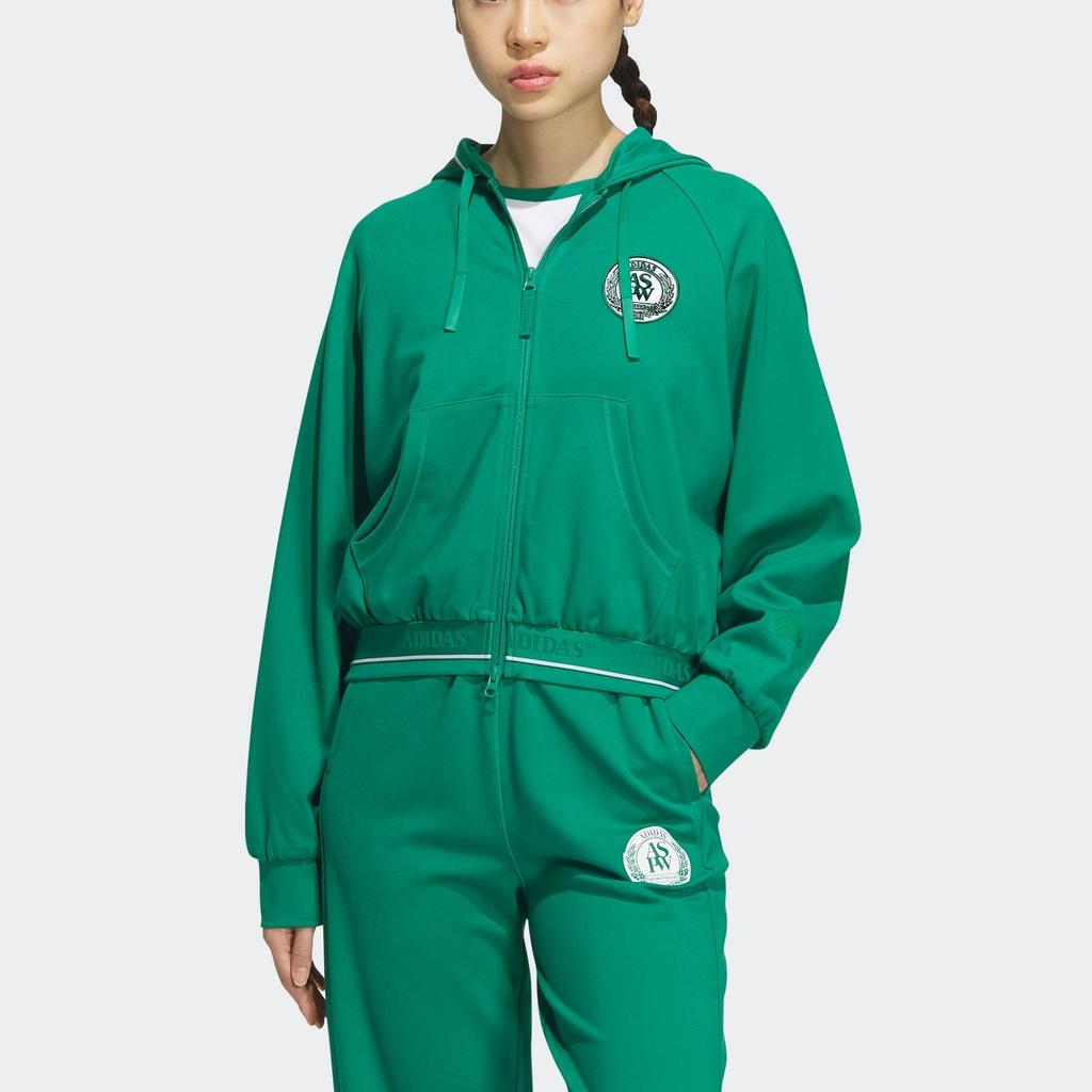 Adidas Verbiage Crop Jacket Color Block Hooded Jacket Women Jackets Smoke-Green JE3604