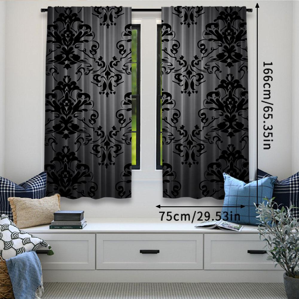 Set Of 2 Bohemian Black Curtains Antique Victorian Style Gothic Vintage Floral Window Drapes Exotic Curtain Bedroom Polyester Ideal For Sleeping Area