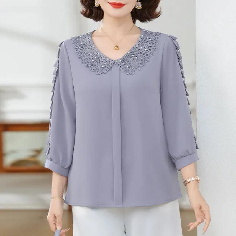 

Women s Lavender Sequin Lace Collar Three-Quarter Sleeve Blouse XL синій