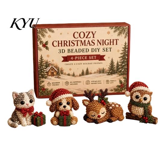Parent Child Interactive Activity 3D Beaded DIY Kit, Lifelike Christmas Animal Beading Craft Set, Set for Kids Handmade Easy Embroidery Kit And Adults