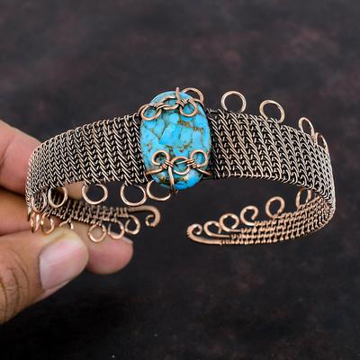 Kupfer Türkis Armreif Kupferdraht umwickelt Armspange Edelstein Armreif Kupferschmuck Handgefertigt Verstellbare Armspange Geschenk für Ihn