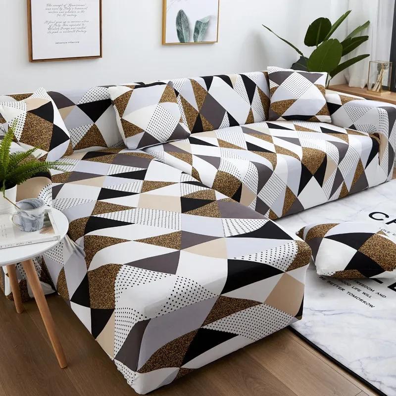 Elastic Sofa Cover For Living Room Adjustable Geometric Chaise Lounge Sofa Covers Sectional Corner Couch Sofa Slipcovers 1PC