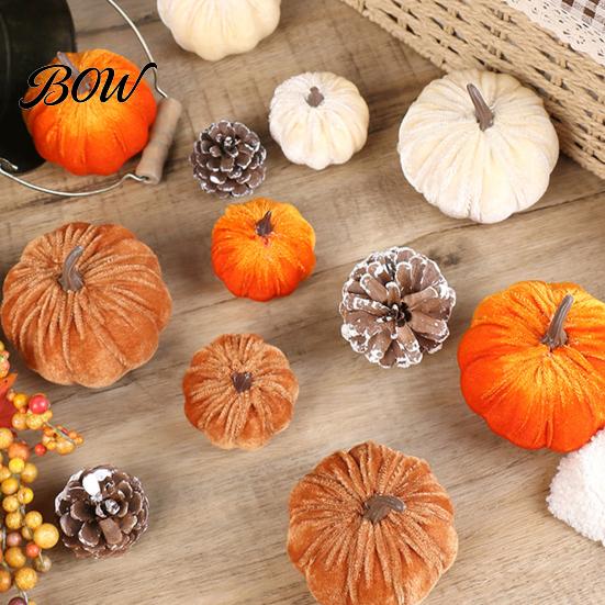 Realistic Halloween Pumpkin Decoration Small Velvet Thanksgiving Table Centerpiece, Soft Stuffed for Display Fall Harvest Farmhouse Decor