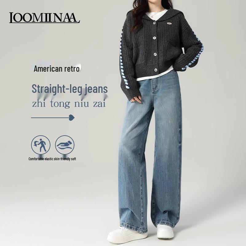 

Американские ретро джинсы с высокой талией, облегающие, с прямыми штанинами - Женские брюки свободного кроя на весну и осень 26 for 86-95 lbs