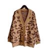 Autumn and Winter New Loose Casual Leopard Print Single Breasted Long Sleeved V-neck Knitted Sweater Jacket 3539 KTB